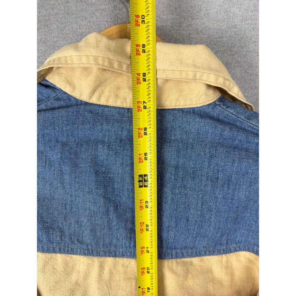 Vintage 70s Levis Womens Pullover Shirt Tan Denim Two Tone Elbow Patch - Picture 5 of 7